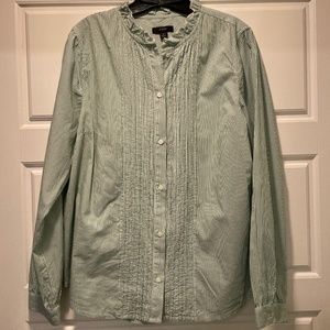 J. Crew green and white striped 100% cotton shirt, size large